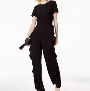 Bar III Womens Black Short Sleeve Ruffle Pant Jumpsuit Size 4